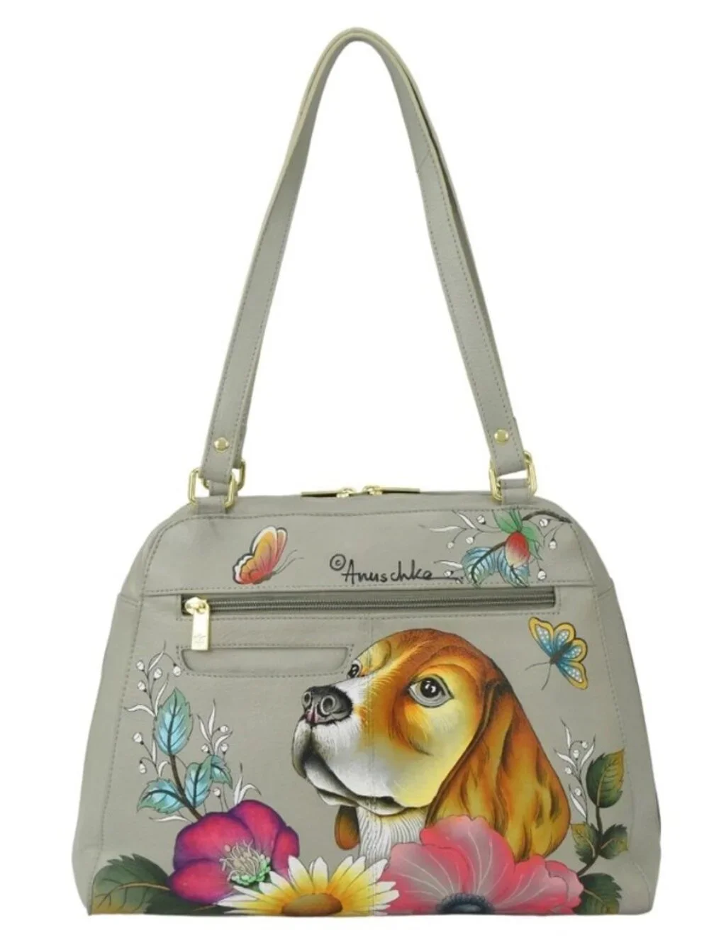 Anuschka Artisan Beagle Floral Satchel-7614